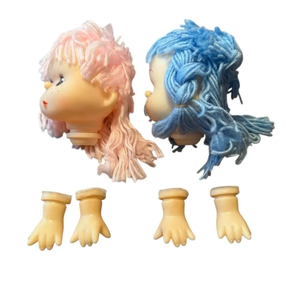 Vintage Mitzy Yarn Hair Freckled Doll Heads and Hands Set of Two New Old Stock
